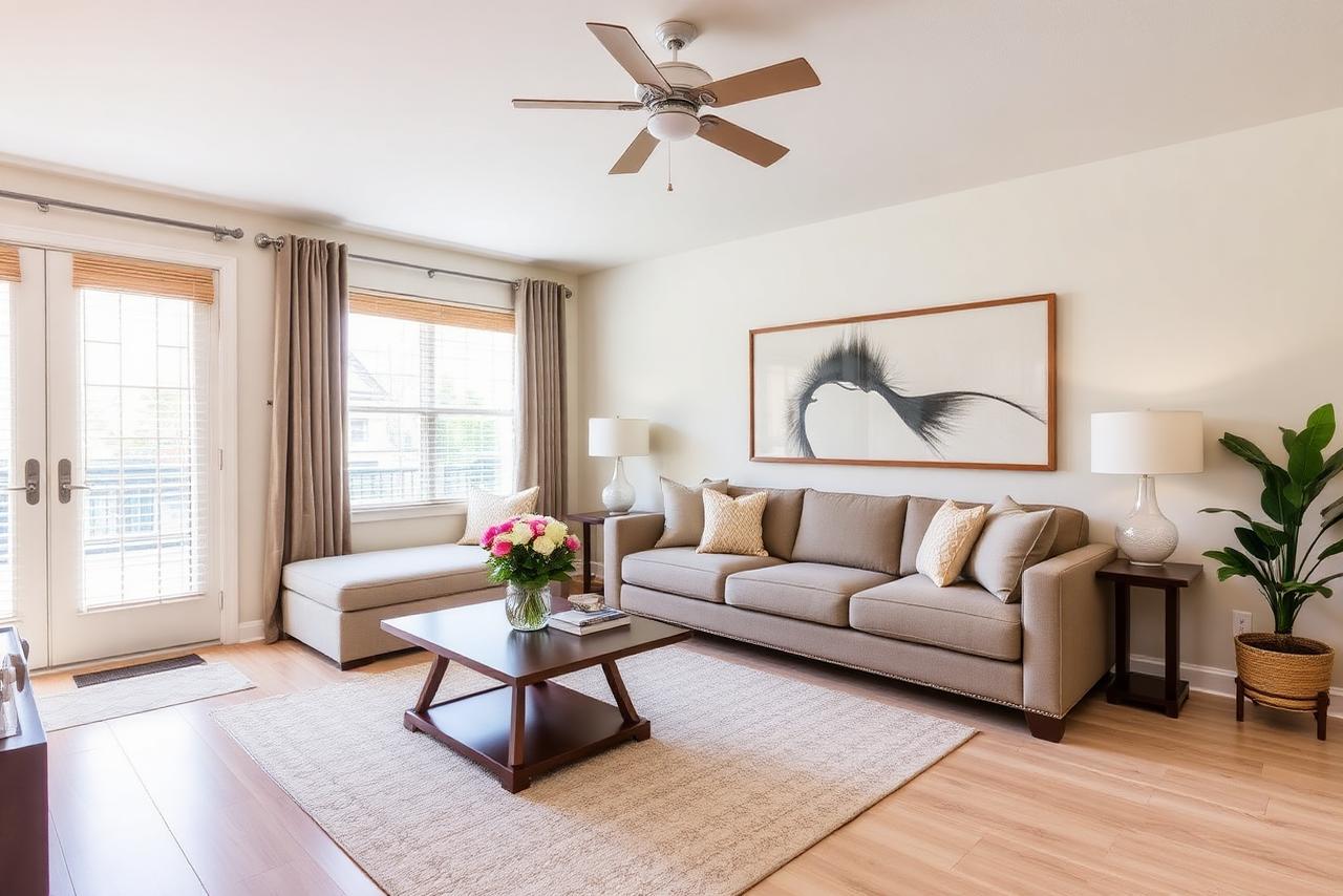 The same living room staged and professionally photographed