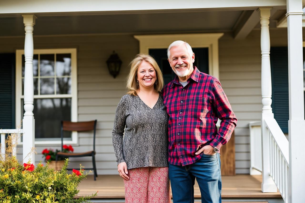 Sellers standing on the front porch of their East Tennessee home